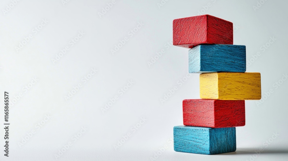 Colorful wooden blocks stacked creatively on a light background. Colorful wooden blocks stacked creatively on a light background.