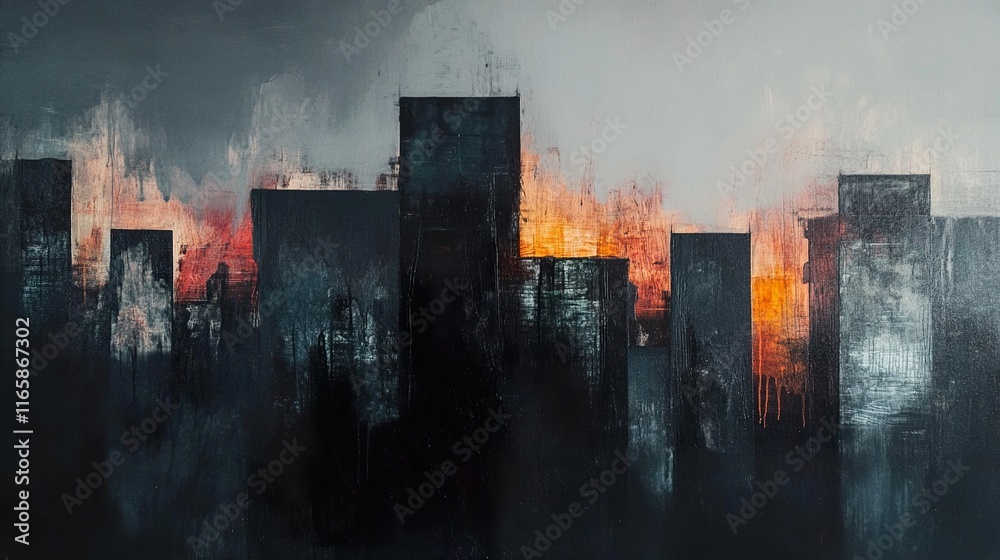 Urban Sunset: Abstract Cityscape Painting Urban Sunset: Abstract Cityscape Painting
