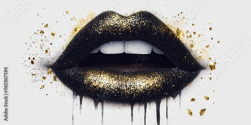 Gold and black painted lips with a gold lip gloss