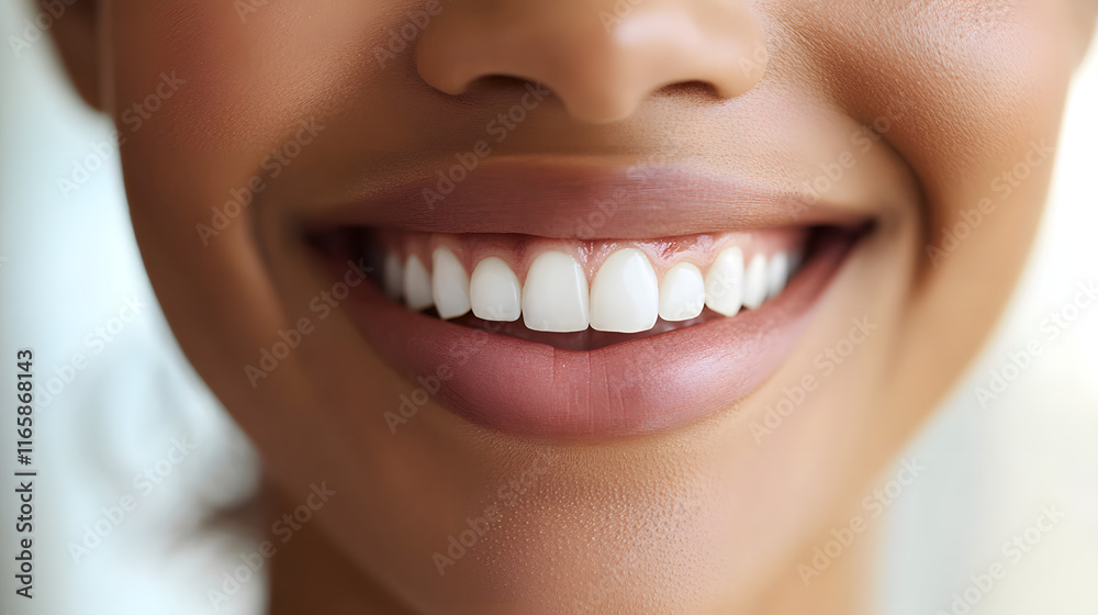 Fototapeta premium Radiant Smile: Close-up of a woman's bright, healthy smile. A picture of dental health and beauty.
