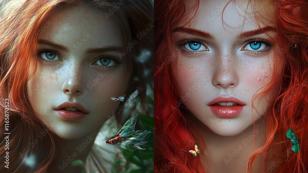 Obraz premium Stunning Redhead Girl Portrait: Digital Fantasy Art
