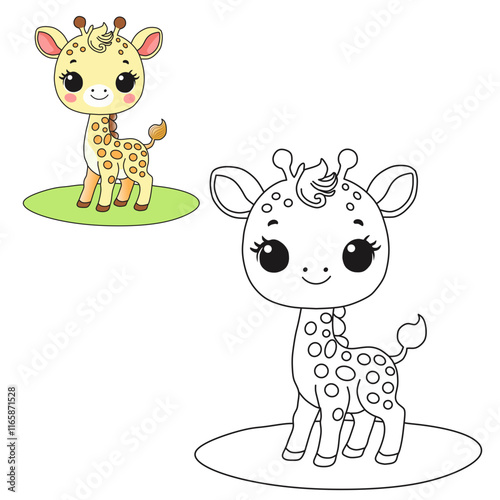 Coloring book for children (cartoon baby giraffe). Coloring book, education game for children.