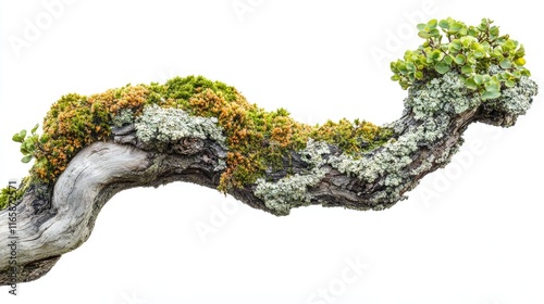 Moss-covered tree branch, creating a highly realistic and detailed look, cut out photo