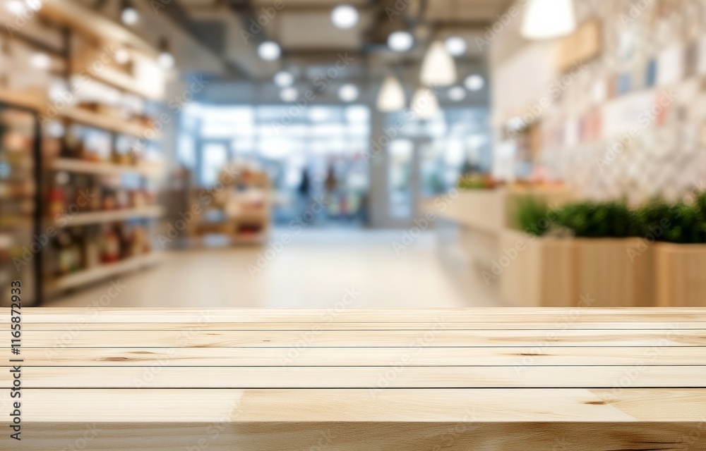 Empty Wooden Table with Blurred Modern Kitchen Background for Product Display Empty Wooden Table with Blurred Modern Kitchen Background for Product Display