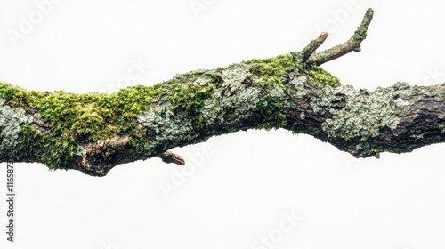 Moss-covered tree branch, creating a highly realistic and detailed look, cut out photo