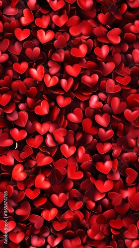 Seamless pattern with 3d small cute red hearts