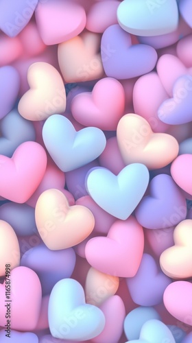 Seamless pattern with 3D small cute hearts
