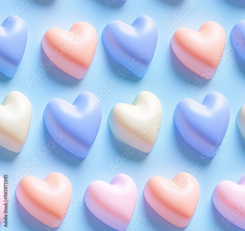 Pattern with 3D small cute hearts