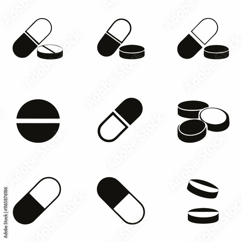 Medical Pill and Capsule Vector Design Bundle. photo