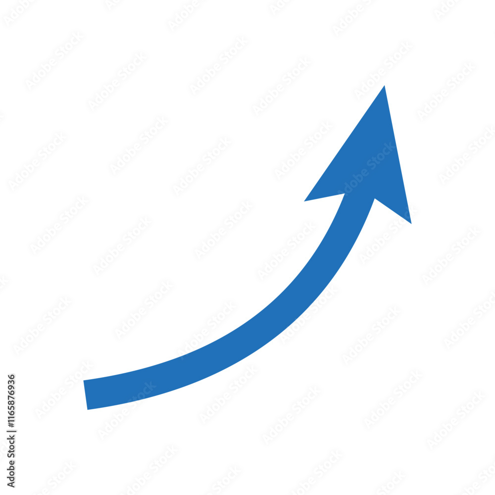 Blue arrow pointing upward flat vector design
