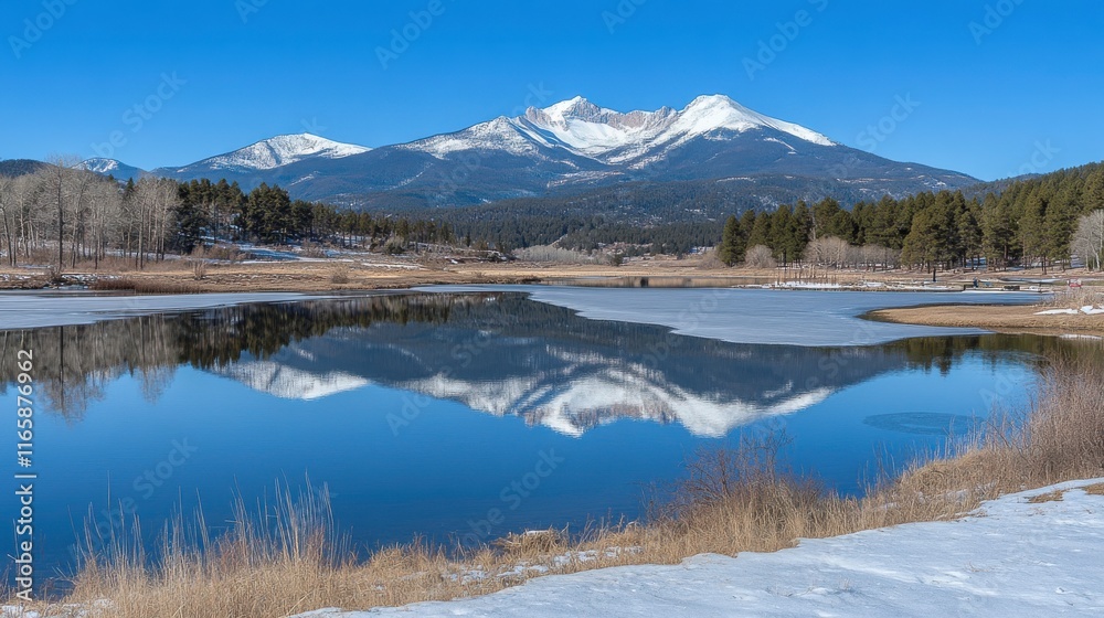 Serene Winter Reflections on a Calm Mountain Lake Serene Winter Reflections on a Calm Mountain Lake