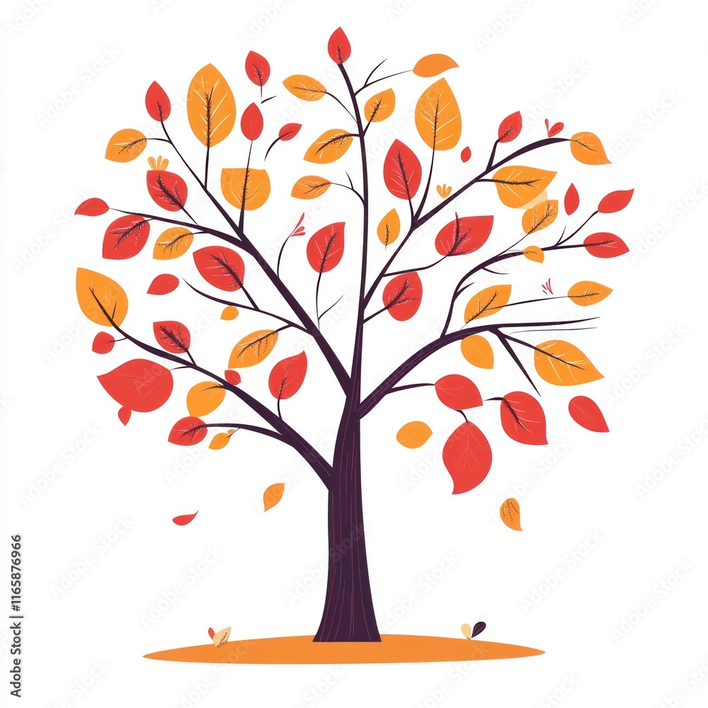 Autumn Tree With Orange and Red Leaves Falling Autumn Tree With Orange and Red Leaves Falling