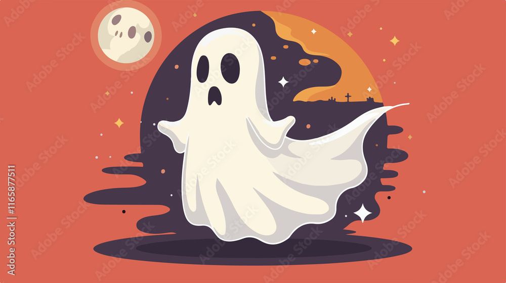 A Halloween ghost icon in an outlined flat color style, delivering a playful yet spooky vibe. Perfect for holiday-themed graphics. A Halloween ghost icon in an outlined flat color style, delivering a playful yet spooky vibe. Perfect for holiday-themed graphics.