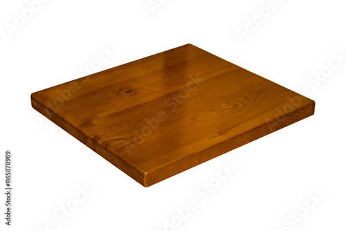 Dark brown varnished wooden slab isolated on a white background.