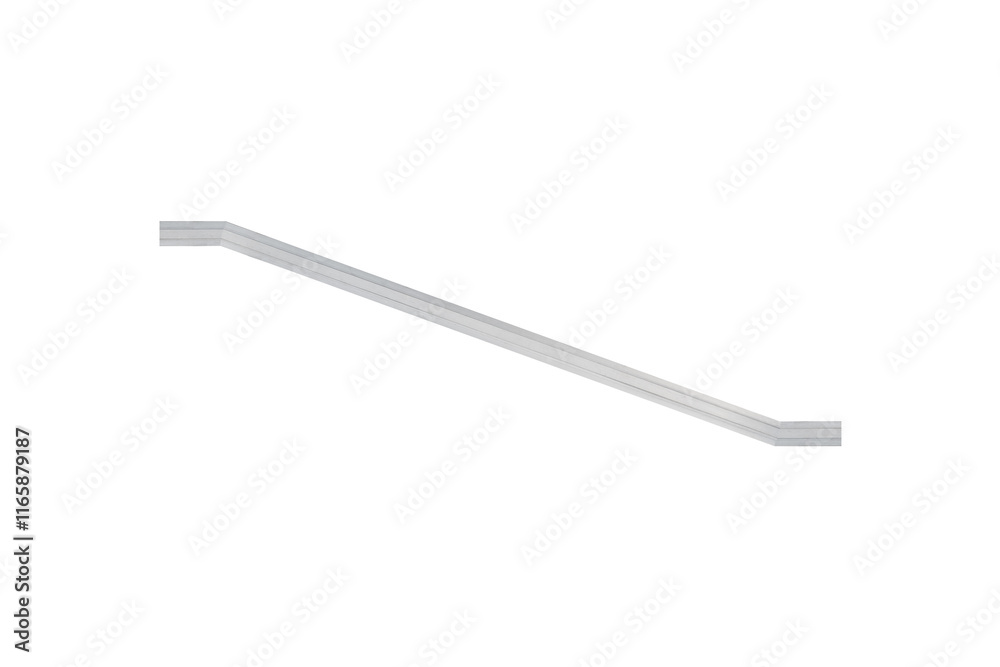 Iron handrail for descending stairs which mounting on wall diagonally isolated, side view. Iron handrail for descending stairs which mounting on wall diagonally isolated, side view.