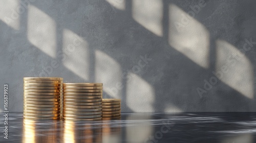 Golden Coins Reflecting Light on Glass Surface