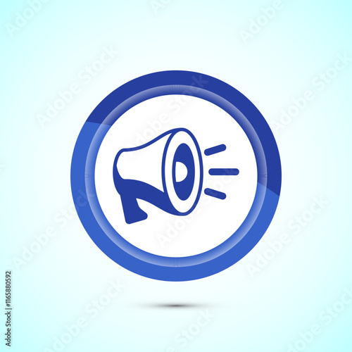 Megaphone icon design illustration, Loudspeaker icon, Shout announce sign. Promotion annoucement. Blue Color Button Design