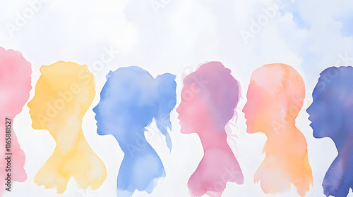 Silhouette heads men and women in profile whit speech bubbleTalking dialogue and informCommunicate between a group of diverse people who talk People diversityTemplate poster copy space cover poster photo