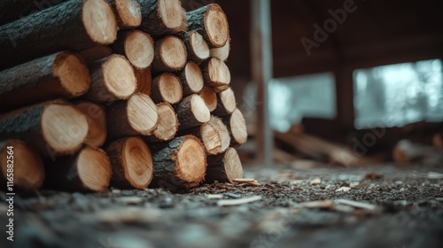 An artful arrangement of logs stacked together, showcasing their natural beauty and organic textures, perfect for representing rustic themes in outdoor environments and designs. photo