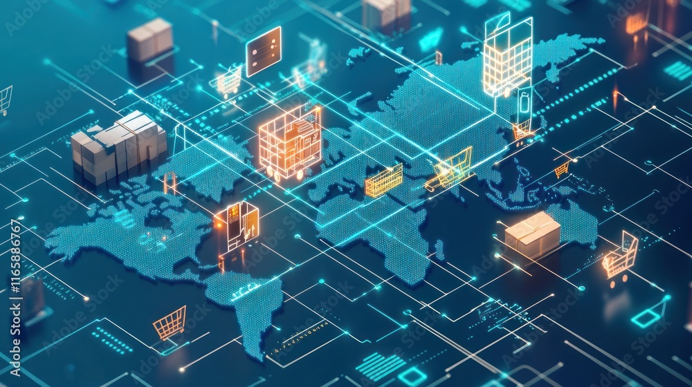 Fototapeta premium Create an image that illustrates the concept of active world trade and the global electronic market