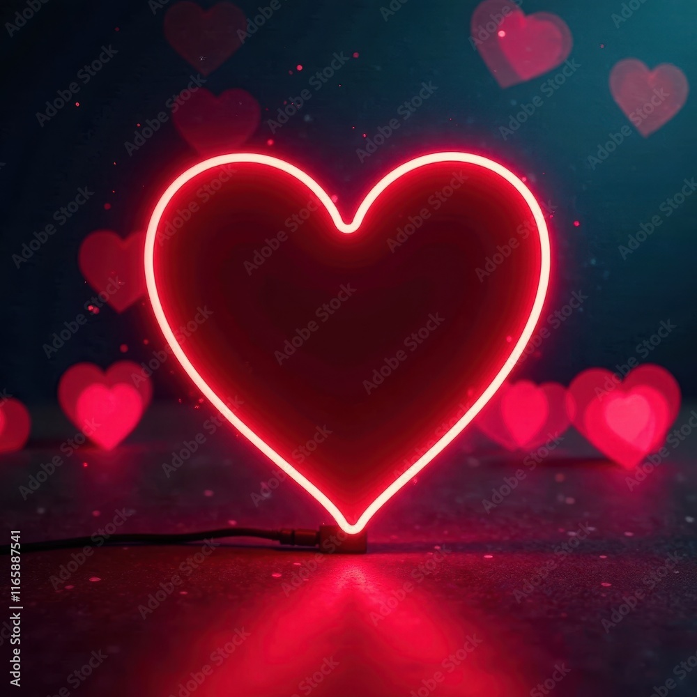 Intense red neon heart, subtle bokeh effect Valentine's backdrop , february, red glow Intense red neon heart, subtle bokeh effect Valentine's backdrop , february, red glow