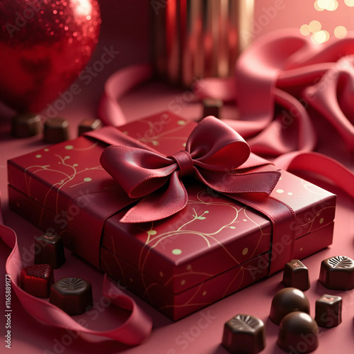 バレンタインデー、チョコレートボックス、ギフトボックス、感謝の気持ち、愛を伝える形、Valentine's Day, chocolate box, gift box, a form of appreciation and love.