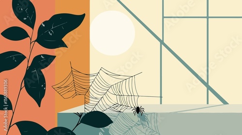 Corner Spider Web Vector Isolated Illustration Flat