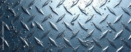 Silver diamond metal sheet, sharp lines, cold tones, texture, steel
