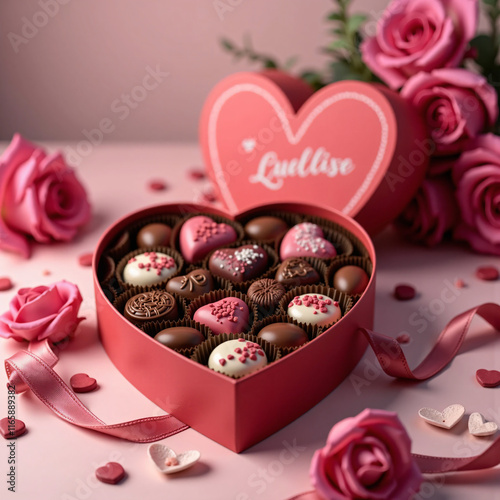 バレンタインデー、チョコレートボックス、ギフトボックス、感謝の気持ち、愛を伝える形、Valentine's Day, chocolate box, gift box, a form of appreciation and love.