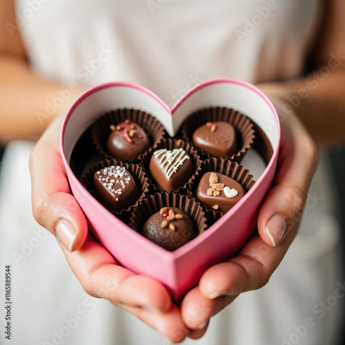 バレンタインデー、チョコレートボックス、ギフトボックス、感謝の気持ち、愛を伝える形、Valentine's Day, chocolate box, gift box, a form of appreciation and love.