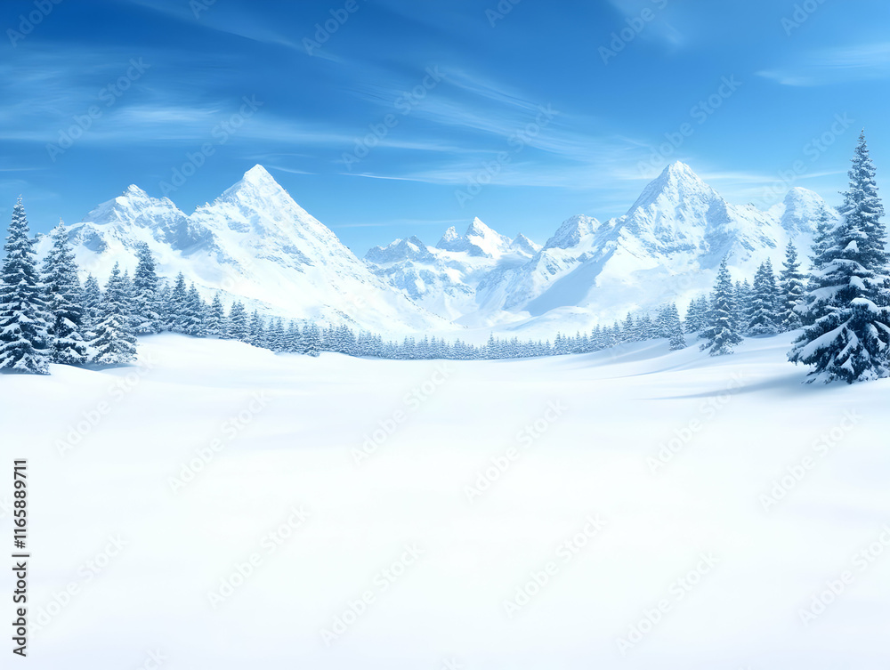 Obraz premium Snowy Mountain Winter Landscape 3D Render