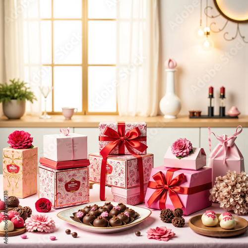 バレンタインデー、チョコレートボックス、ギフトボックス、感謝の気持ち、愛を伝える形、Valentine's Day, chocolate box, gift box, a form of appreciation and love.