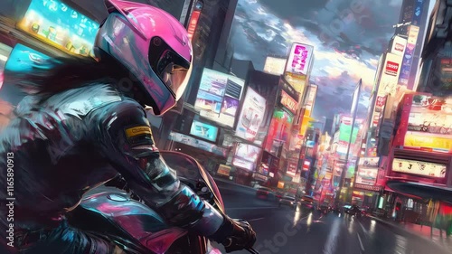 Biker speeding through the bustling streets of times square