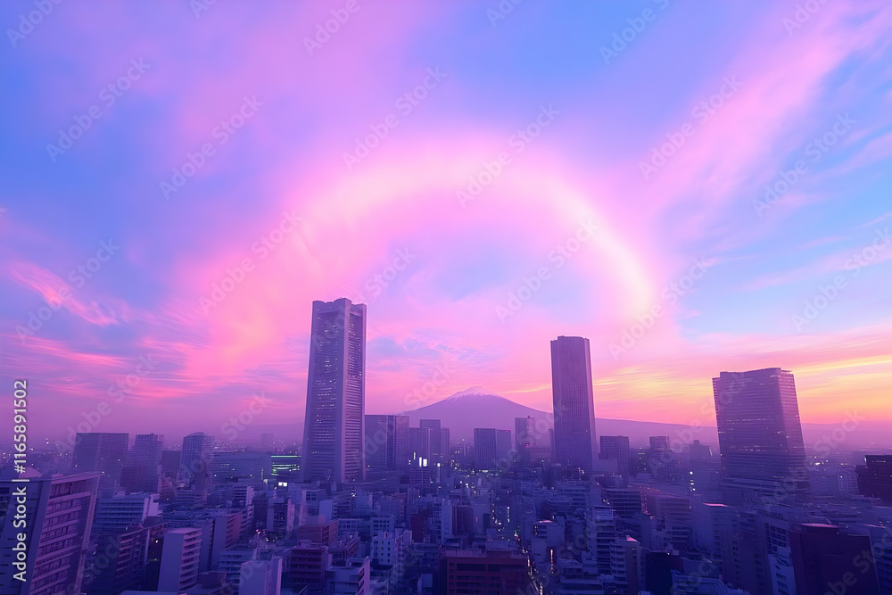 Fototapeta premium Cityscape Sunset Illustration