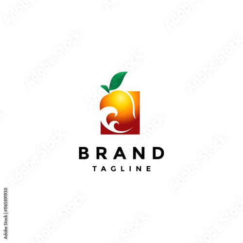 Ripe Wavy Red Mango Logo Design. Ripe Mango With Beach Wave Motif Logo Design.