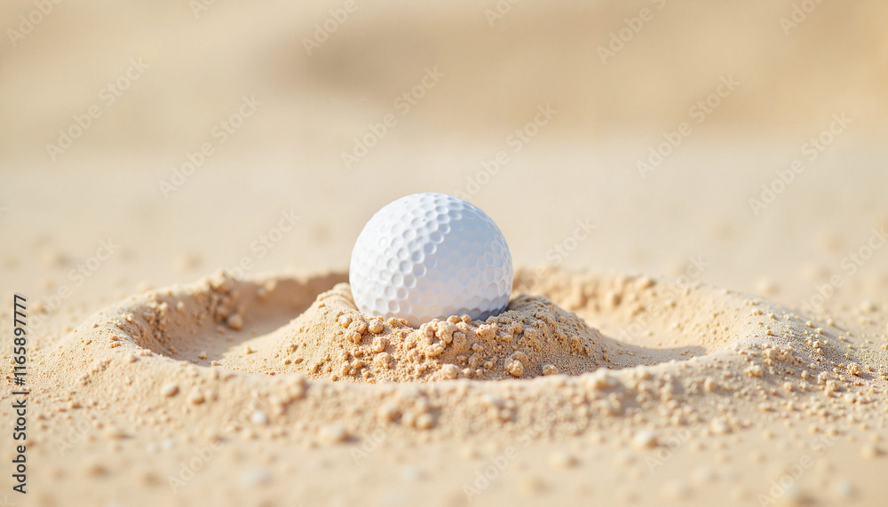 Golf ball stuck in sand trap on a golf course Golf ball stuck in sand trap on a golf course