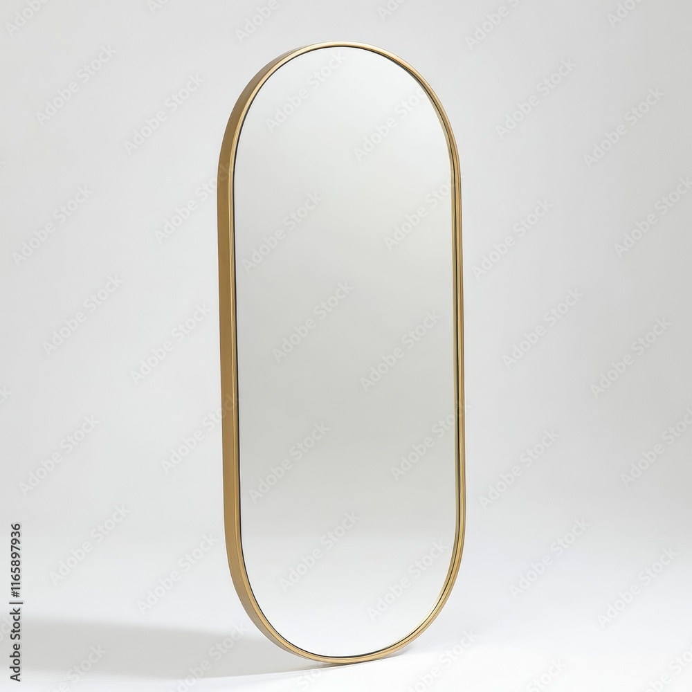 Single oval mirror with a thin gold frame, isolated with plenty of negative space, white background Single oval mirror with a thin gold frame, isolated with plenty of negative space, white background
