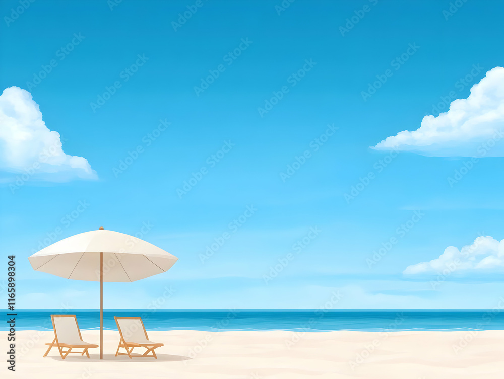 Beach Vacation Illustration: Sunny Day, Ocean View Beach Vacation Illustration: Sunny Day, Ocean View