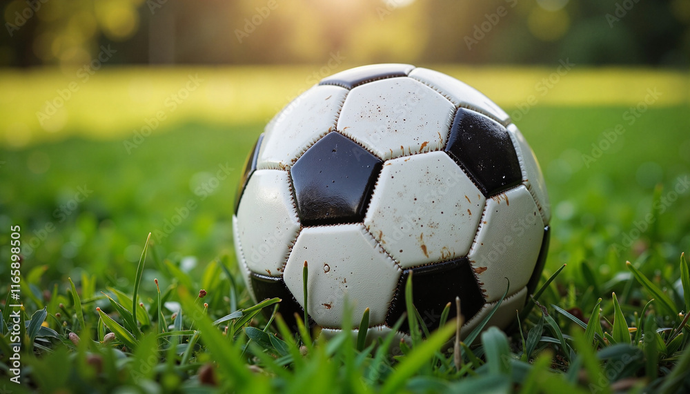Obraz premium Soccer ball resting on green grass field
