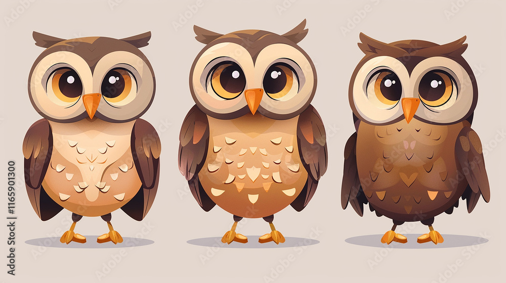 Fototapeta premium Adorable Cartoon Owls Illustration