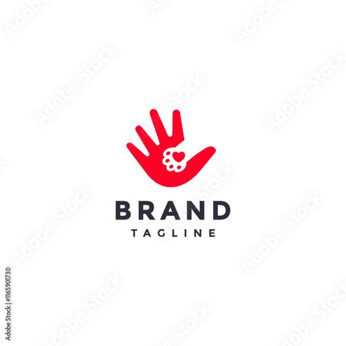 Happy Pet Gives Love to Its Owner Logo Design. Pet Love Hand Above Owner Logo Design.