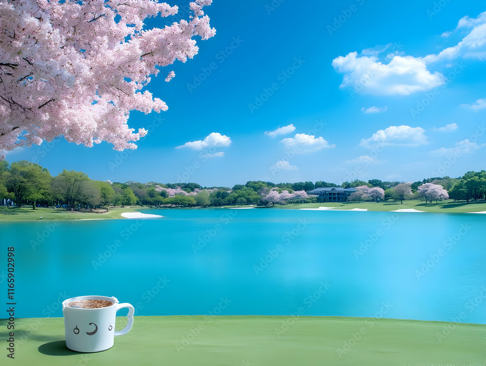 Serene Lake Spring Landscape Illustration Serene Lake Spring Landscape Illustration