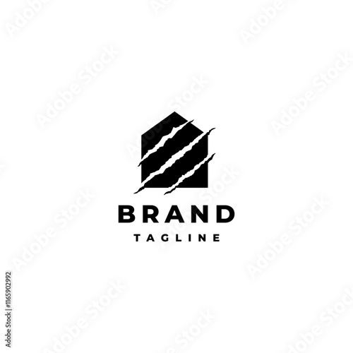 Black House of Wild Monsters Logo Design. House Silhouette With Wild Claws Logo Design. 