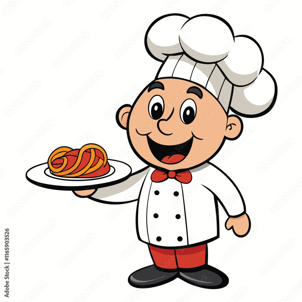 Chef Holding a Plate of Spaghetti with a Smile - Variation 3, Isolated on White Background Chef Holding a Plate of Spaghetti with a Smile - Variation 3, Isolated on White Background