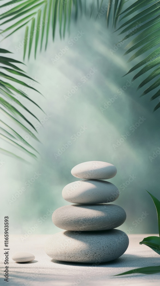 stones stacked in a spa center with copy space vertically 9:16 stones stacked in a spa center with copy space vertically 9:16