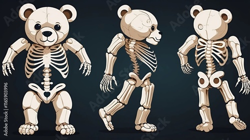 A creative vector design of a teddy bear skeleton illustration, combining playful and anatomical elements, perfect for unique art and design projects