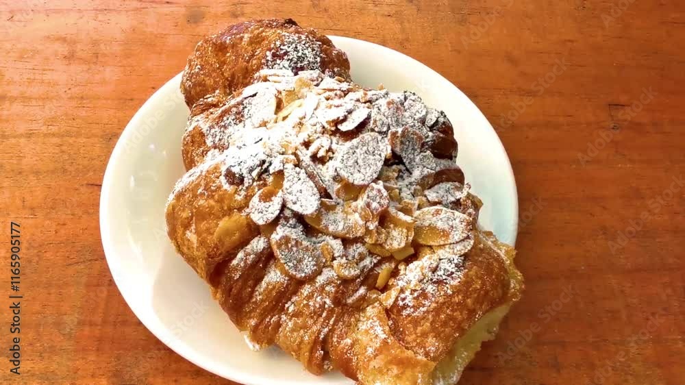 Croissant with powdered sugar and almonds in Mexico. Croissant with powdered sugar and almonds in Mexico.