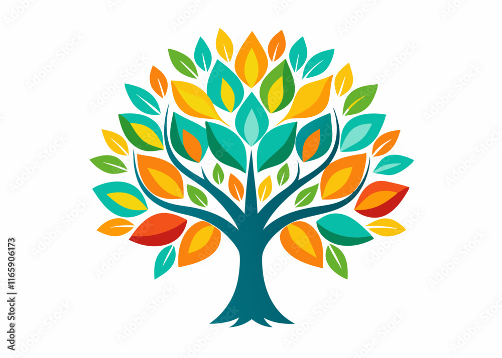 Stylized Colorful Tree of Life – Vibrant Leaves and Graceful Branches Illustration Stylized Colorful Tree of Life – Vibrant Leaves and Graceful Branches Illustration