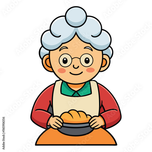 A grandma kneading dough, warm and nurturing, isolated on white background.