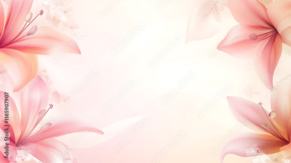 Naklejka premium Delicate Pink Lilies and Soft Floral Background